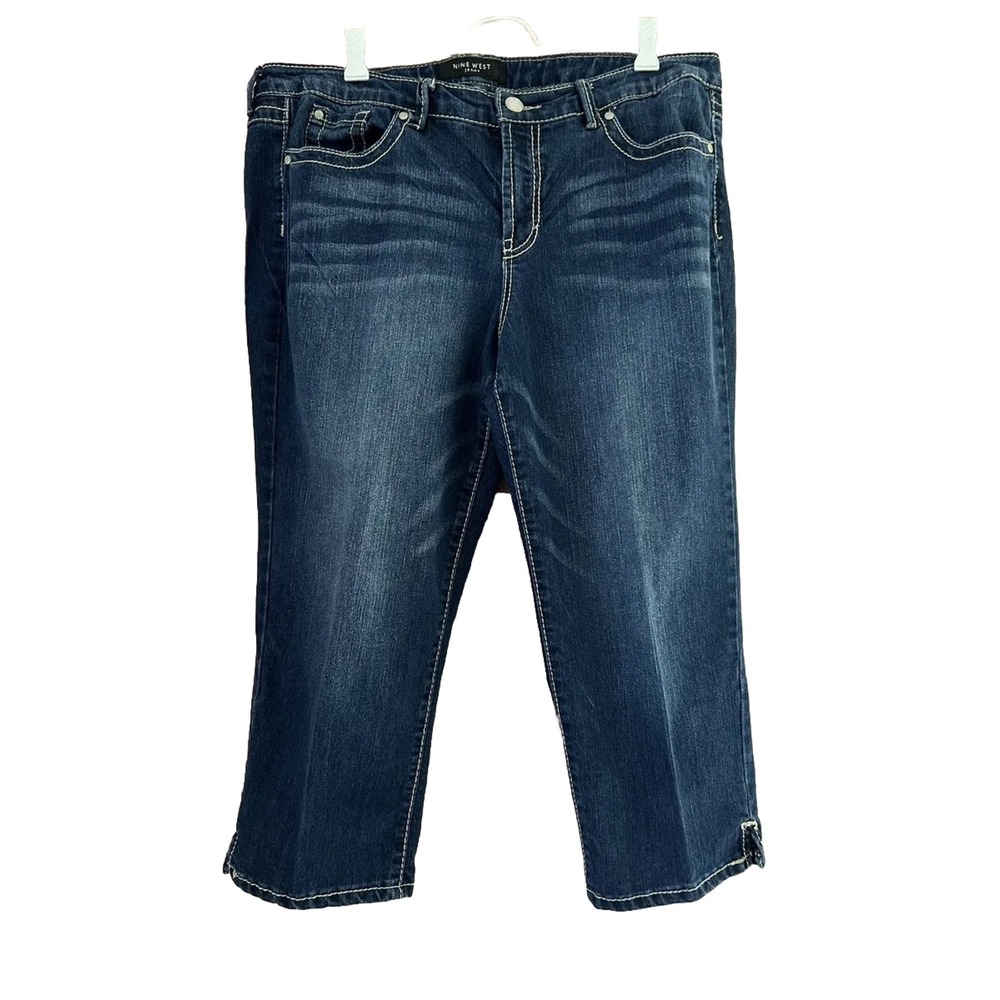 Nine west Jeans Woman straight leg size 16/32 blue Crop w/pockets NWOT